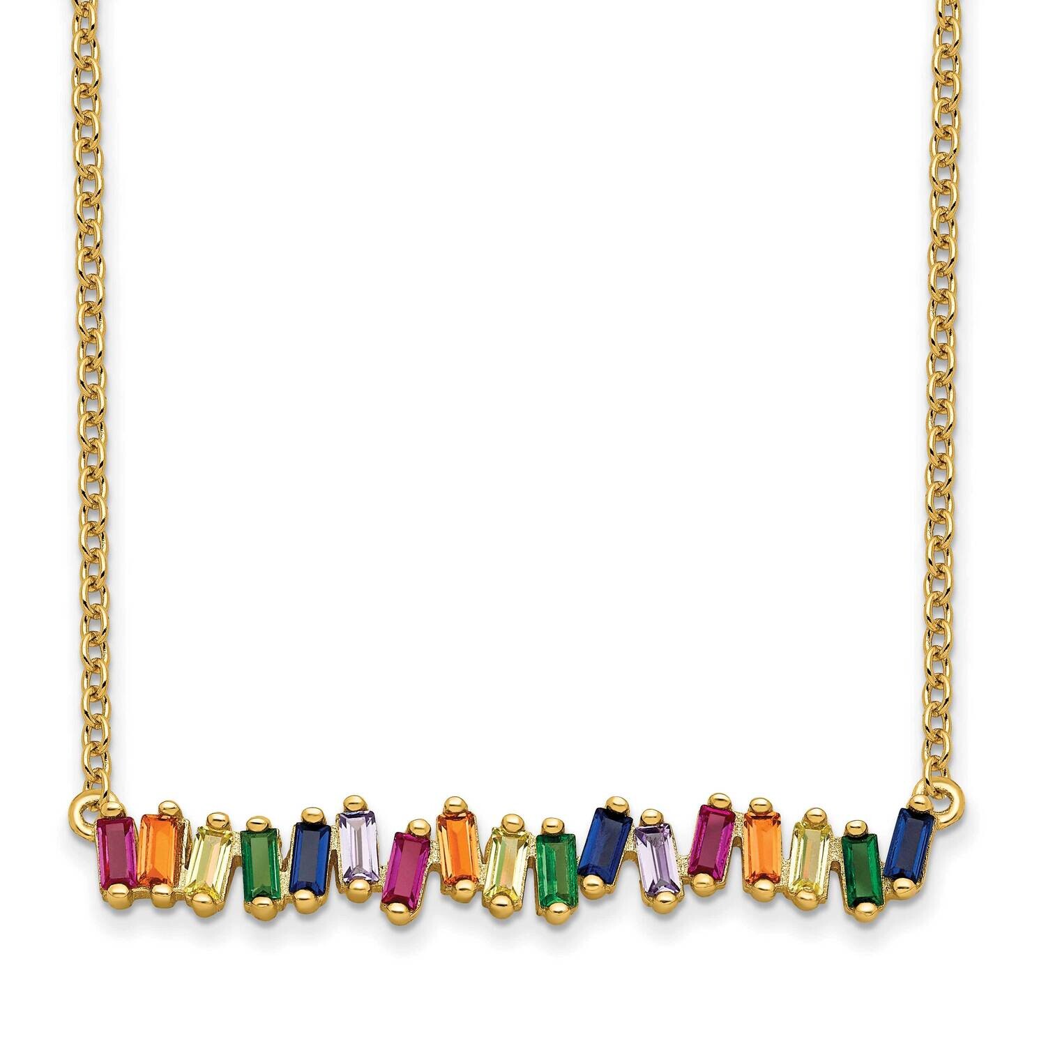 Prizma Flash Gold-Plated 16 Inch Colorful CZ Bar Necklace 2 Inch Extender Sterling Silver Gold-Tone…