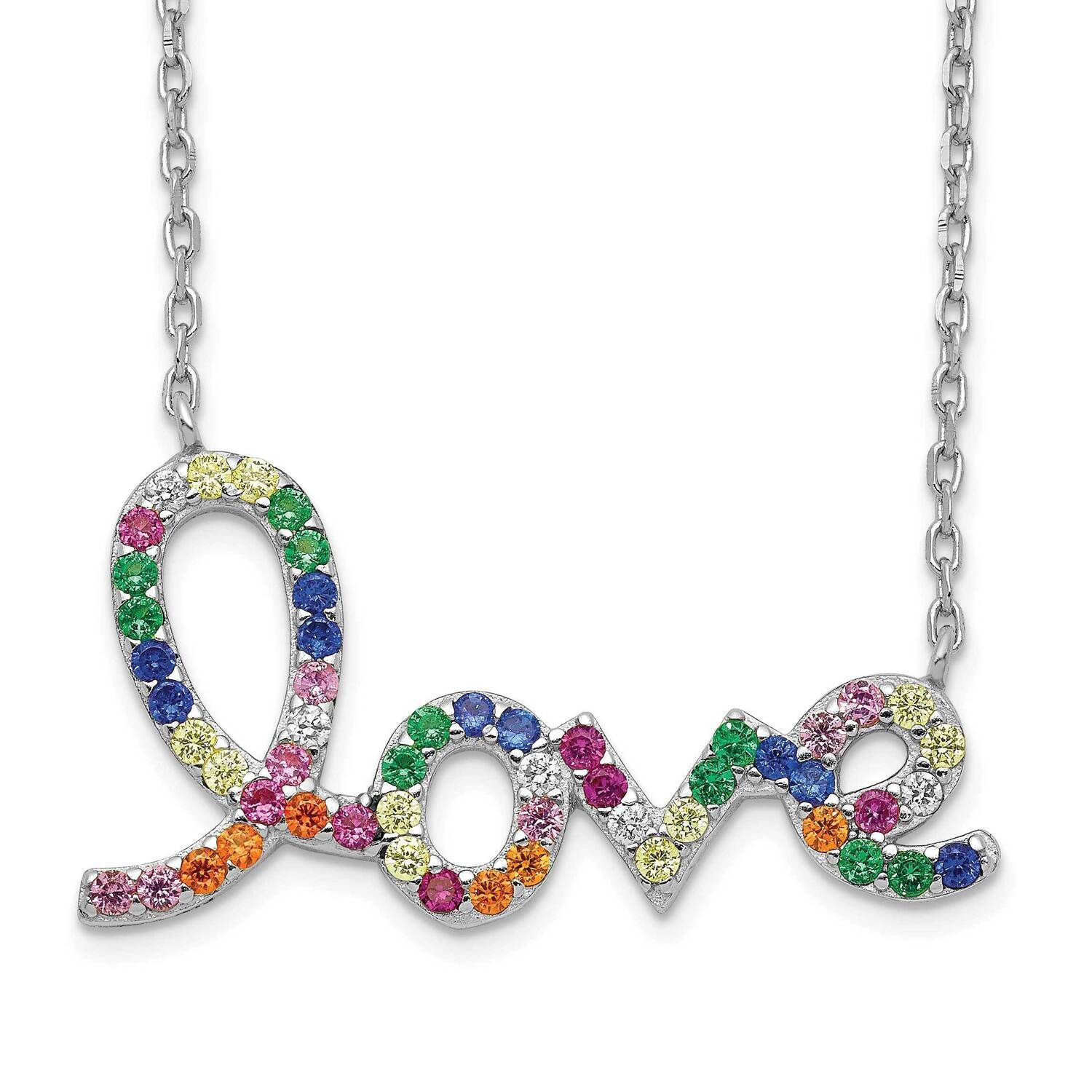 Prizma 16 Inch Colorful CZ Love Necklace 2 Inch Extender Sterling Silver Rhodium-Plated QG5042-16, …