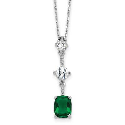 Rh-Plated Green White CZ 16 Inch 2 Inch Extension Necklace Sterling Silver QG6656-16, MPN: QG6656-1…