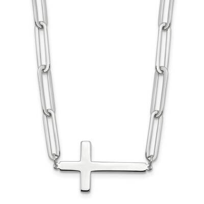 E-Coated Cross Paperclip Link 2 In Extension Necklace Sterling Silver QG6565-15.75, MPN: QG6565-15.…