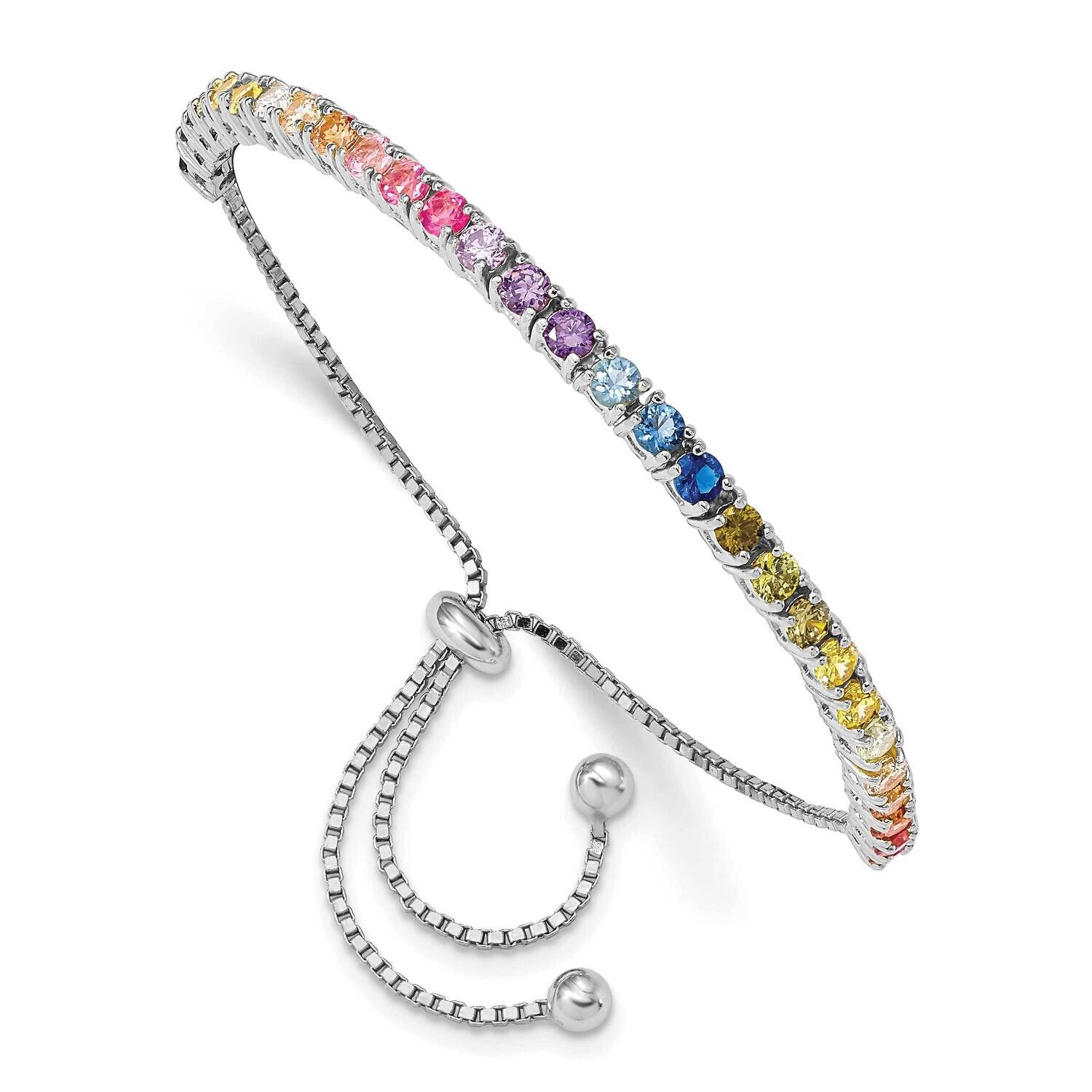 Prizma 3mm Colorful CZ Adjustable Bolo Bracelet Sterling Silver Rhodium-Plated QG5659, MPN: QG5659,…