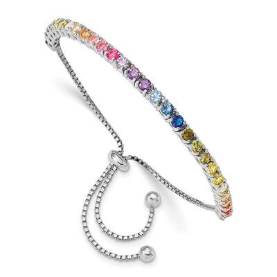 Prizma 3mm Colorful CZ Adjustable Bolo Bracelet Sterling Silver Rhodium-Plated QG5659, MPN: QG5659,…