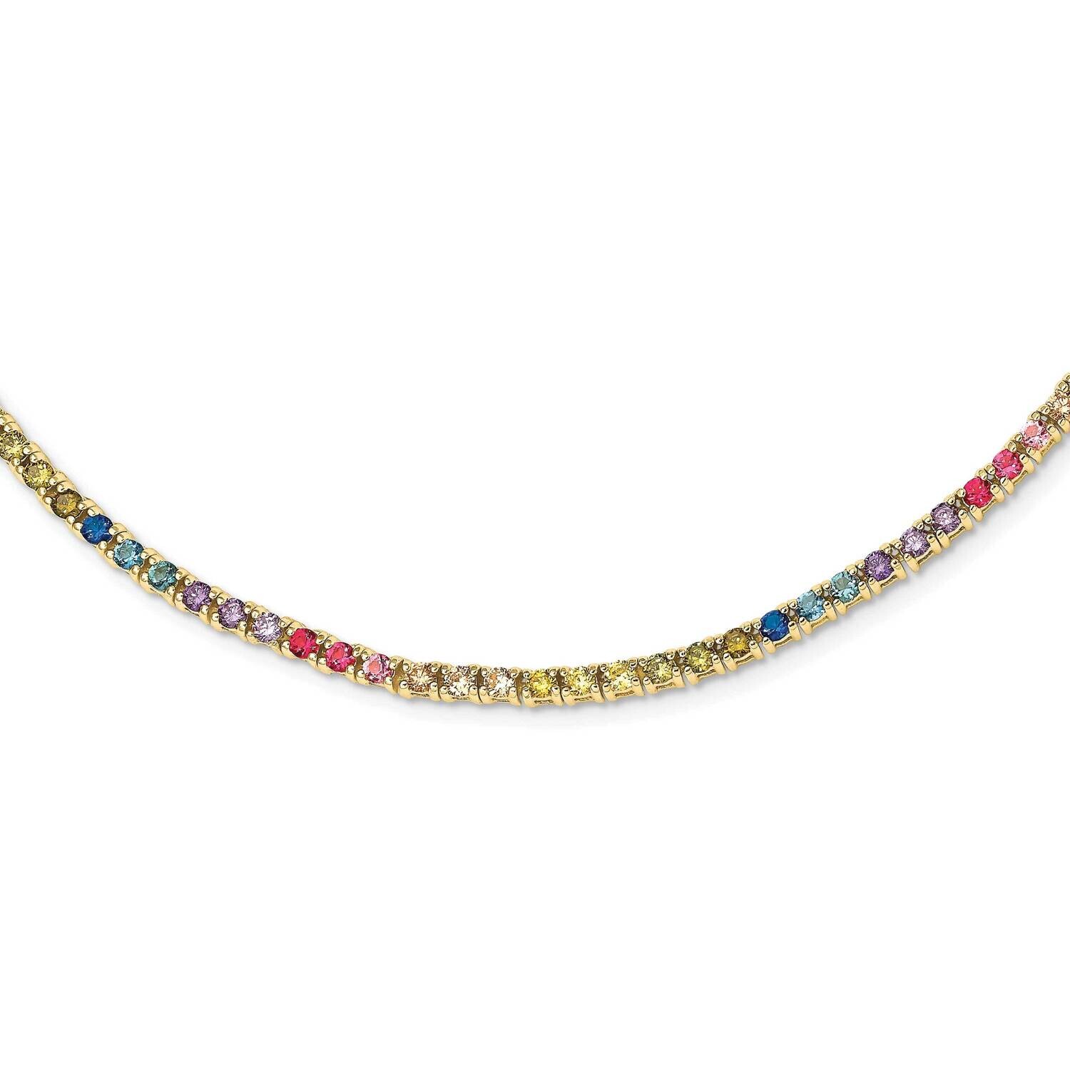 Prizma Flash Gold-Plated 18 Inch 3mm Colorful CZ Necklace Sterling Silver Gold-Tone 14k QG5051GP-18