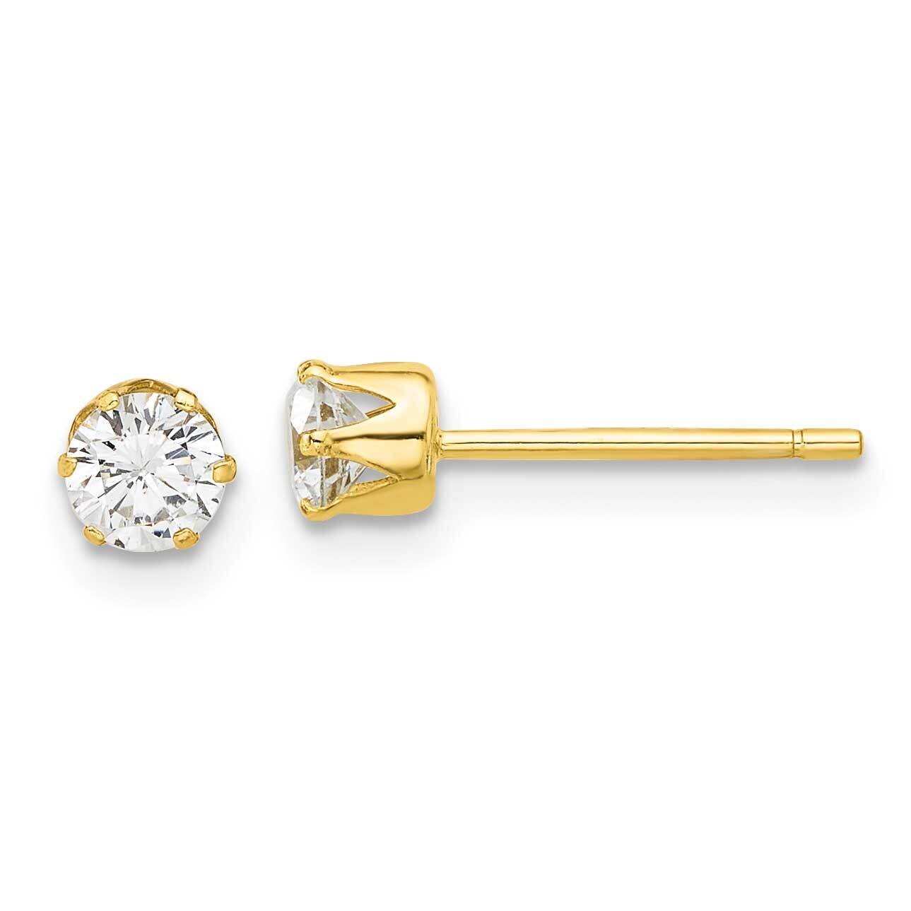 Gold-Tone Polished 6 Prong 4mm CZ Post Stud Earrings Sterling Silver QE17106GP, MPN: QE17106GP,