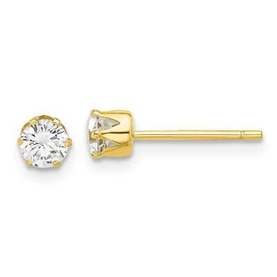 Gold-Tone Polished 6 Prong 4mm CZ Post Stud Earrings Sterling Silver QE17106GP, MPN: QE17106GP,