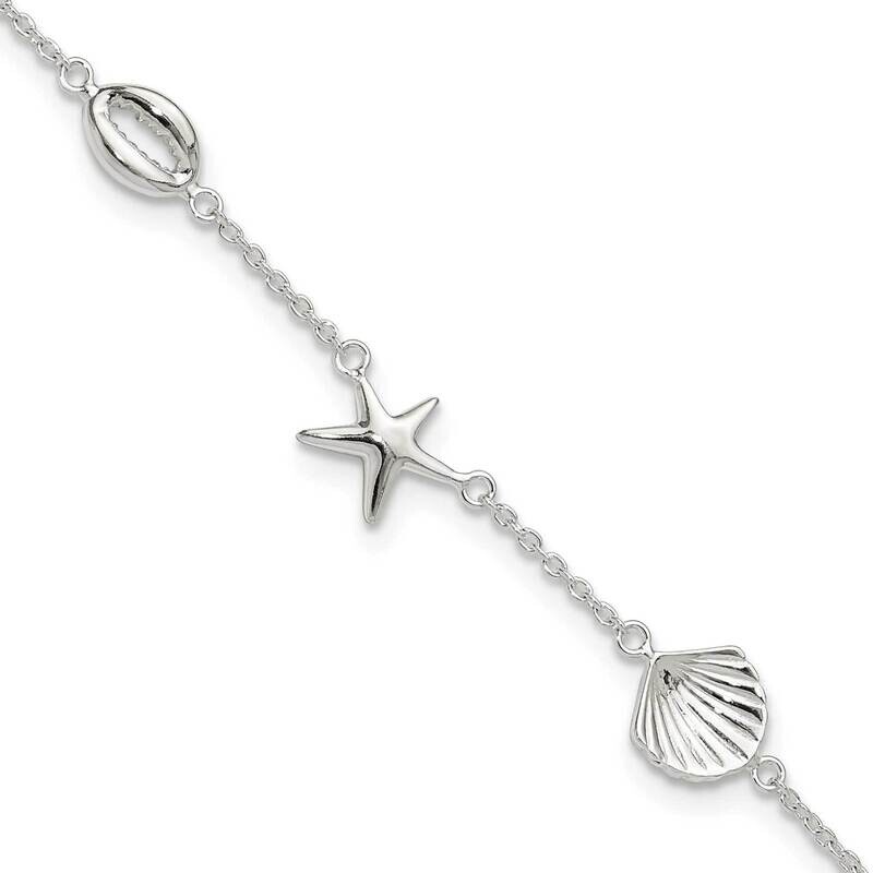 Sea Life 8.5 Inch Plus 2 Inch Extender Anklet Sterling Silver Polished QG6318-8.5