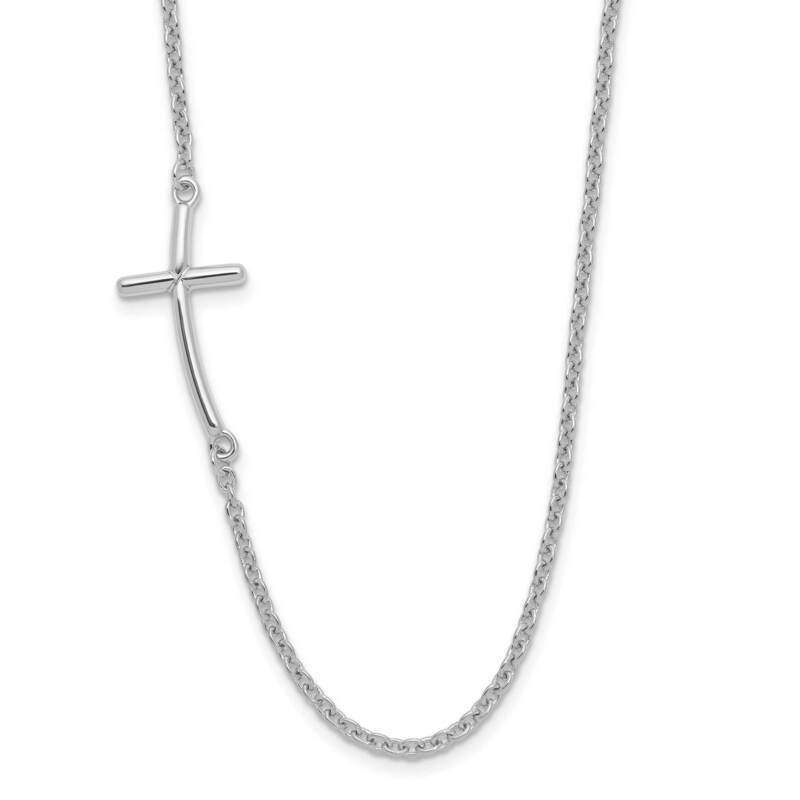Large Off-Set Sideways Curved Cross Necklace Sterling Silver Rhodium-Plated QG3466-19