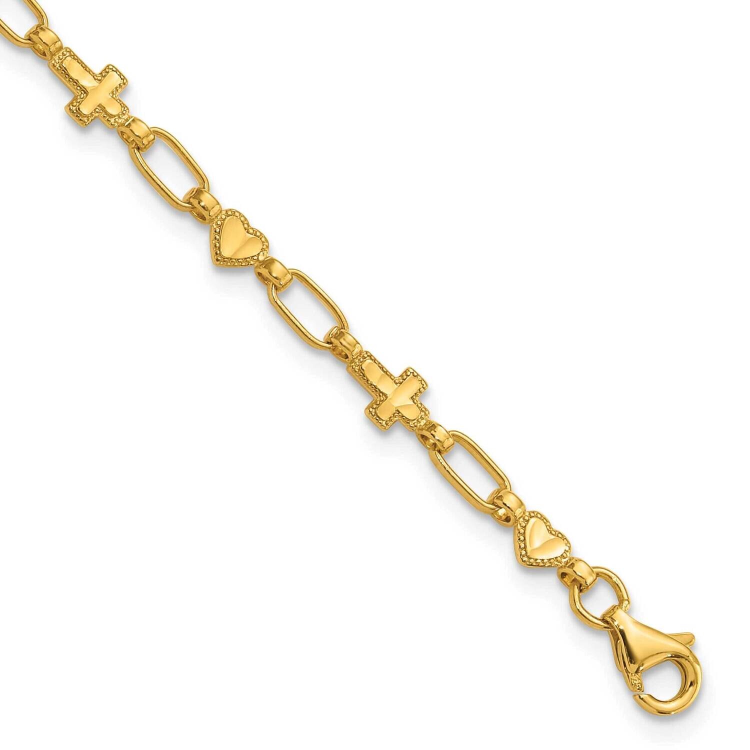 Gold-Tone 7.5 Inch Heart Cross Bracelet Sterling Silver QG6307GP-7.5, MPN: QG6307GP-7.5,