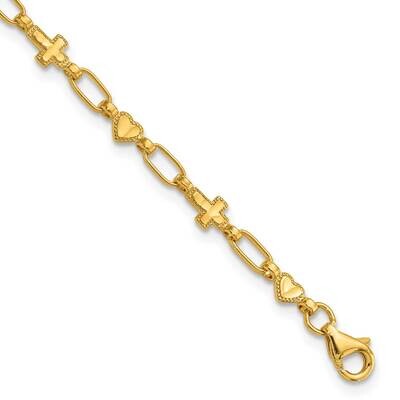 Gold-Tone 7.5 Inch Heart Cross Bracelet Sterling Silver QG6307GP-7.5, MPN: QG6307GP-7.5,