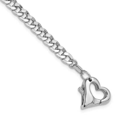 Rhod-Plated Heart Clasp Diamond-Cut Curb 6.5 Inch 1 Inch Extension Bracelet Sterling Silver QG6507-…