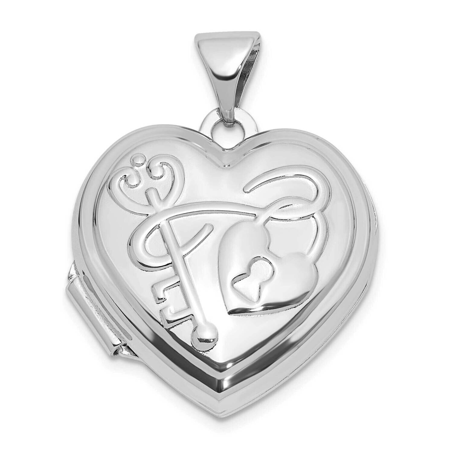 Rhod-Plated Polished 18mm Key To My Heart Reversible Heart Locket Sterling Silver QLS1149, MPN: QLS…