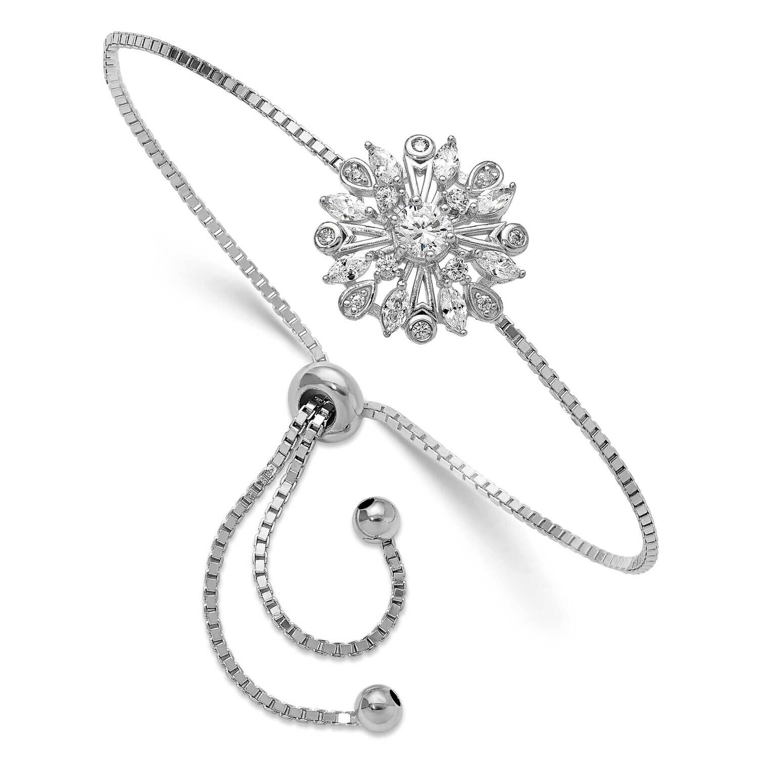 Floral CZ Adjustable Bolo Bracelet Sterling Silver Rhodium-Plated QG6252, MPN: QG6252,