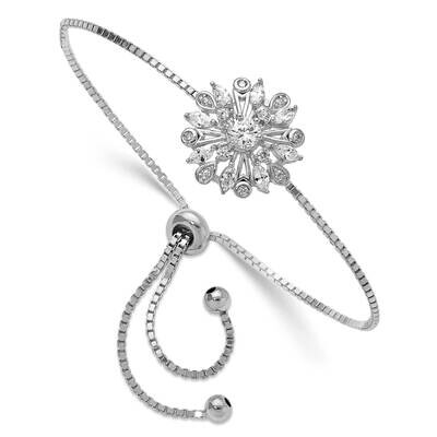 Floral CZ Adjustable Bolo Bracelet Sterling Silver Rhodium-Plated QG6252, MPN: QG6252,