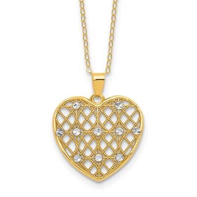 Gold-Tone White Rhod Diamond-Cut Heart 16 Inch 2 Extension Necklace Sterling Silver QG6607-15.5, MP…