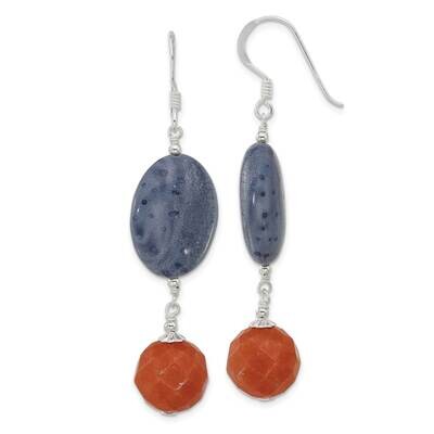 Red Aventurine &amp; Denim Coral Dangle Earrings Sterling Silver Polished QE17379, MPN: QE17379,