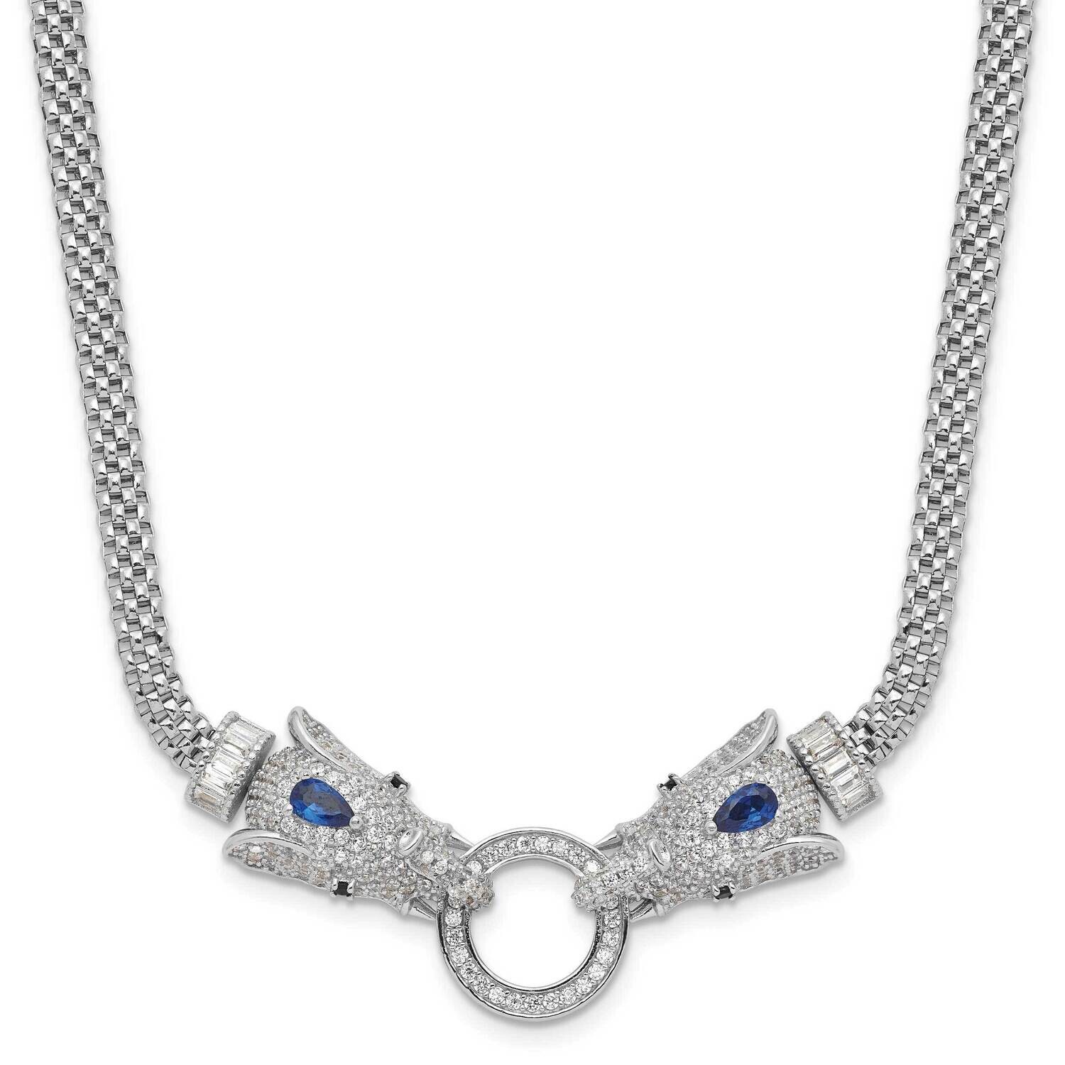 Blue Clear CZ Elephant Head Necklace Sterling Silver Rhodium-Plated QG6519-18, MPN: QG6519-18,