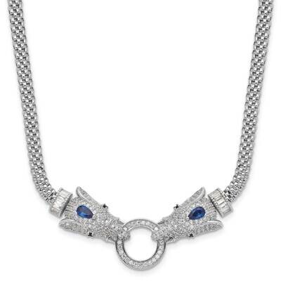 Blue Clear CZ Elephant Head Necklace Sterling Silver Rhodium-Plated QG6519-18, MPN: QG6519-18,