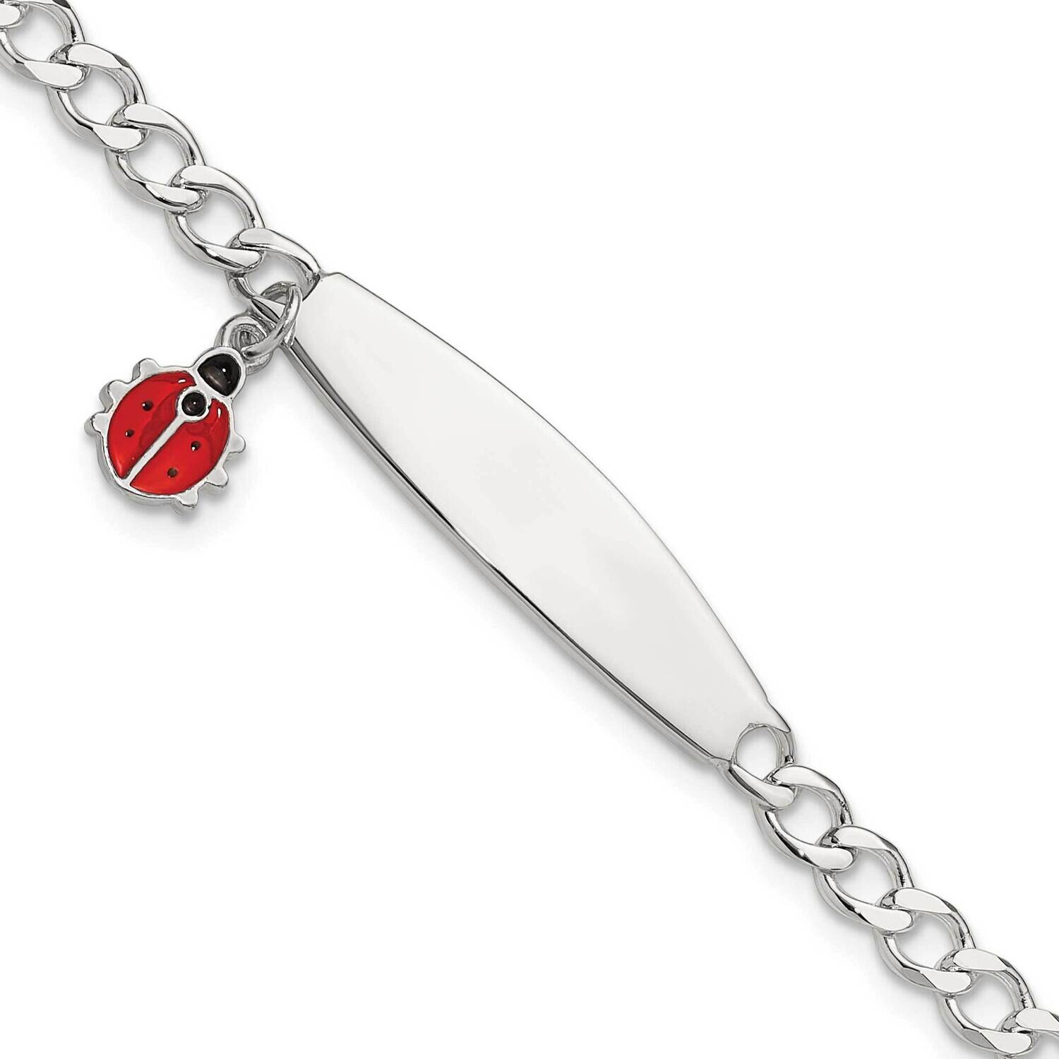 Enameled Ladybug Children&#39;s Id Bracelet 6 Inch Sterling Silver Polished QID252-6