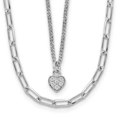 CZ Heart 17 Inch 2 Inch Extender Necklace Sterling Silver Rhodium-Plated QG6494-17, MPN: QG6494-17,