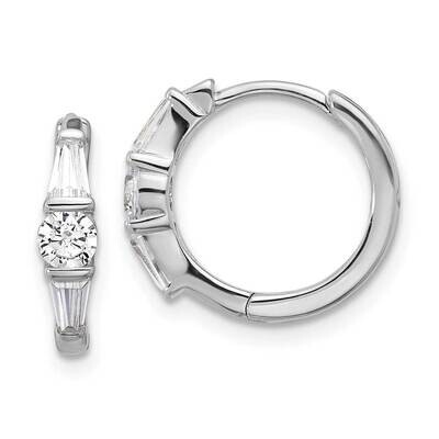 CZ Hinged Hoop Earrings Sterling Silver Rhodium-Plated QE17176, MPN: QE17176,