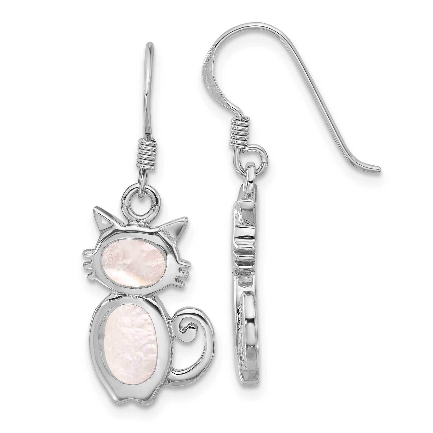 Polished Mother Of Pearl Cat Earrings Sterling Silver Rhodium-Plated QE17585, MPN: QE17585,