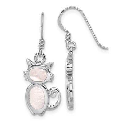 Polished Mother Of Pearl Cat Earrings Sterling Silver Rhodium-Plated QE17585, MPN: QE17585,