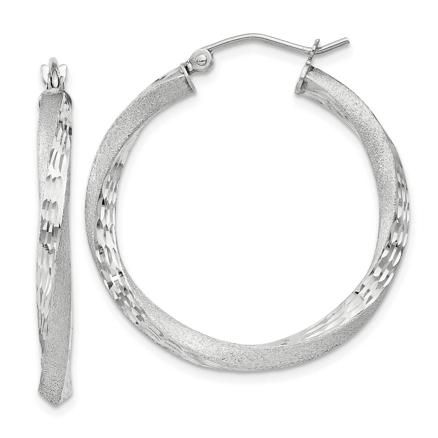Diamond-Cut Twisted 3X30mm Hoop Earrings Sterling Silver Satin QE4612SP, MPN: QE4612SP,