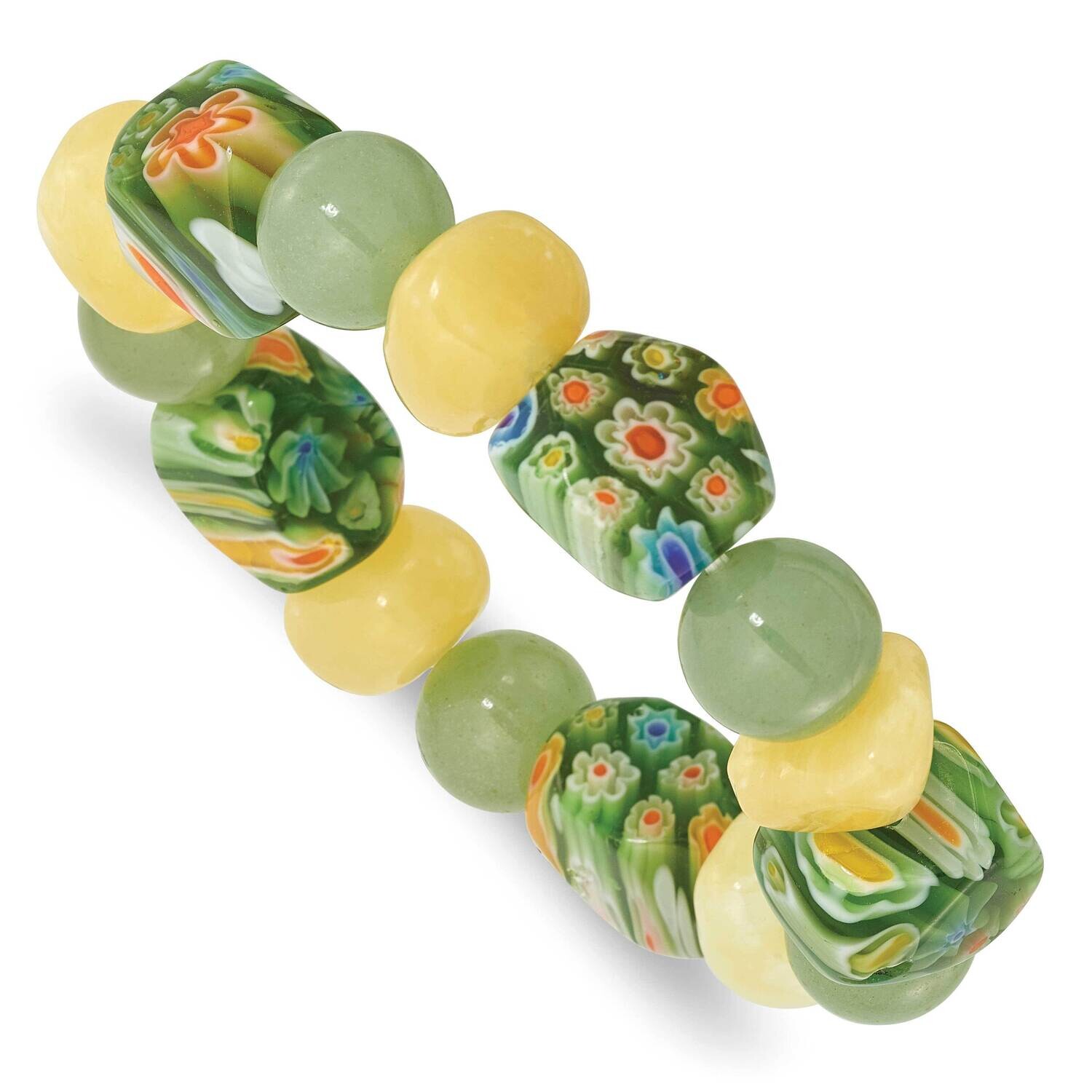 Aventurine Yellow Jade Kangsai Glass Beaded Stretch Bracelet QH5749, MPN: QH5749,