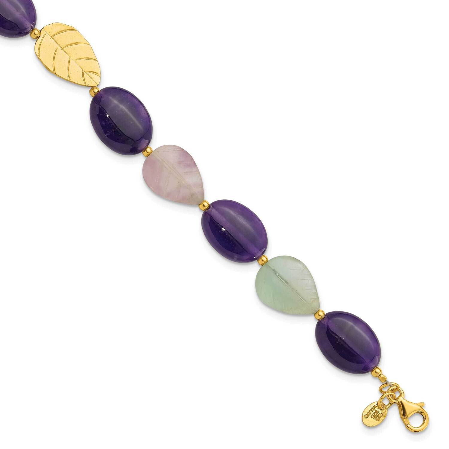 Gold-Plated Amethyst Fluorite Jade 1 Inch Extender Bracelet Sterling Silver QH5673-8, MPN: QH5673-8,