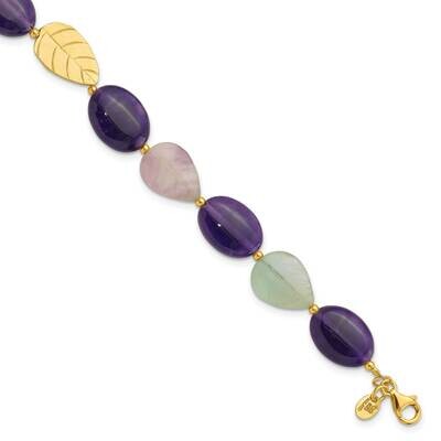 Gold-Plated Amethyst Fluorite Jade 1 Inch Extender Bracelet Sterling Silver QH5673-8, MPN: QH5673-8,
