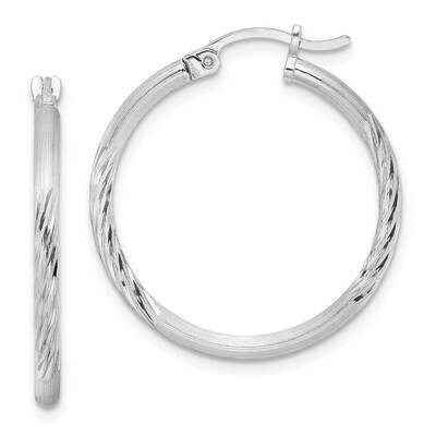 2mm Polished Satin Diamond-Cut Hoop Earrings Sterling Silver QE4418SP, MPN: QE4418SP,