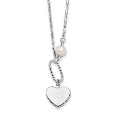 Glass Pearl/Heart 16 Inch 2 In Extension Necklace Sterling Silver Rhodium-Plated QG6618-16, MPN: QG…