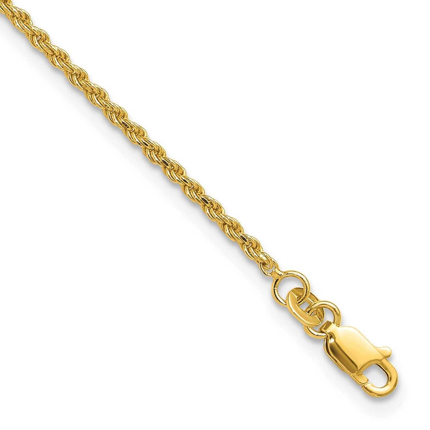 Gold-Tone Diamond-Cut Rope 9 Inch Plus 1 Inch Extender Anklet Sterling Silver QG2763GP-9, MPN: QG27…