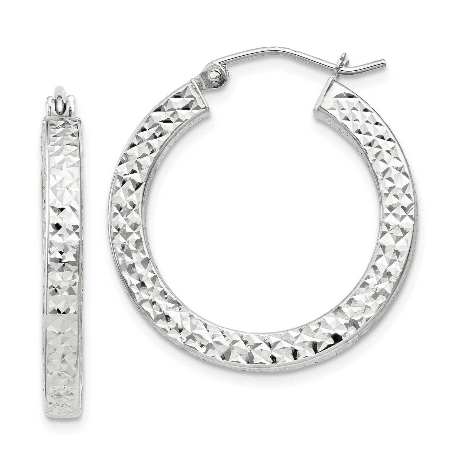Diamond-Cut 3X25mm Square Tube Hoop Earrings Sterling Silver QE8134SP, MPN: QE8134SP,