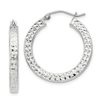 Diamond-Cut 3X25mm Square Tube Hoop Earrings Sterling Silver QE8134SP, MPN: QE8134SP,
