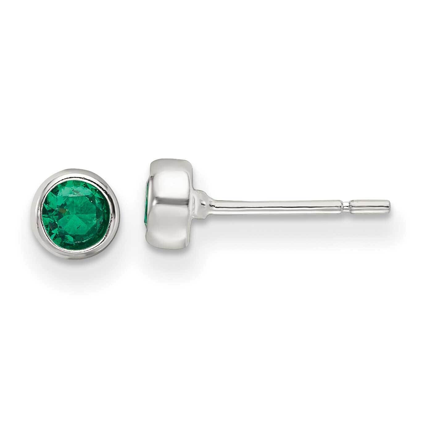 Green Glass Round Bezel Stud Earrings Sterling Silver Polished QE17466