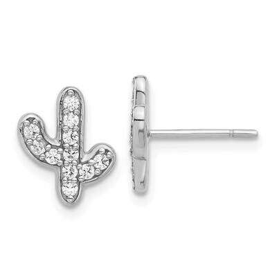 CZ Cactus Post Earrings Sterling Silver Rhodium-Plated QE17593, MPN: QE17593,