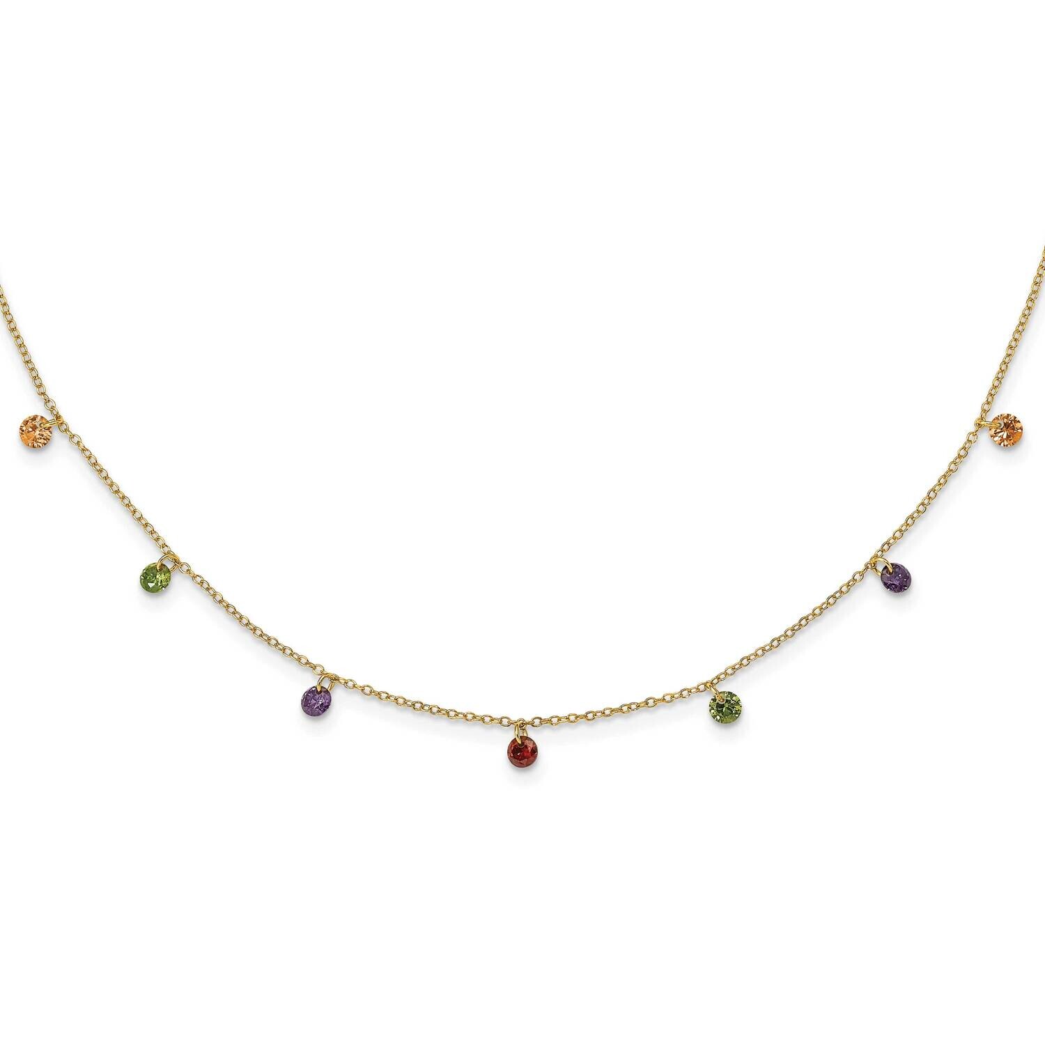 Prizma Flash Gold-Plated 16 Inch Dangling Colorful CZ Necklace 2 Inch Extender Sterling Silver Gold…