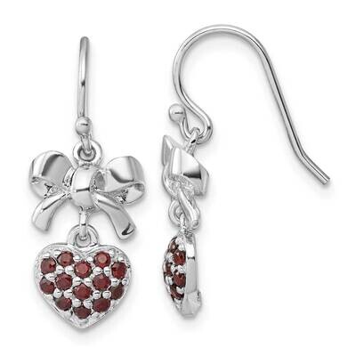 Rh-Plated Polish Garnet Heart Bow Shepherd Hook Earrings Sterling Silver QE17772GA, MPN: QE17772GA,