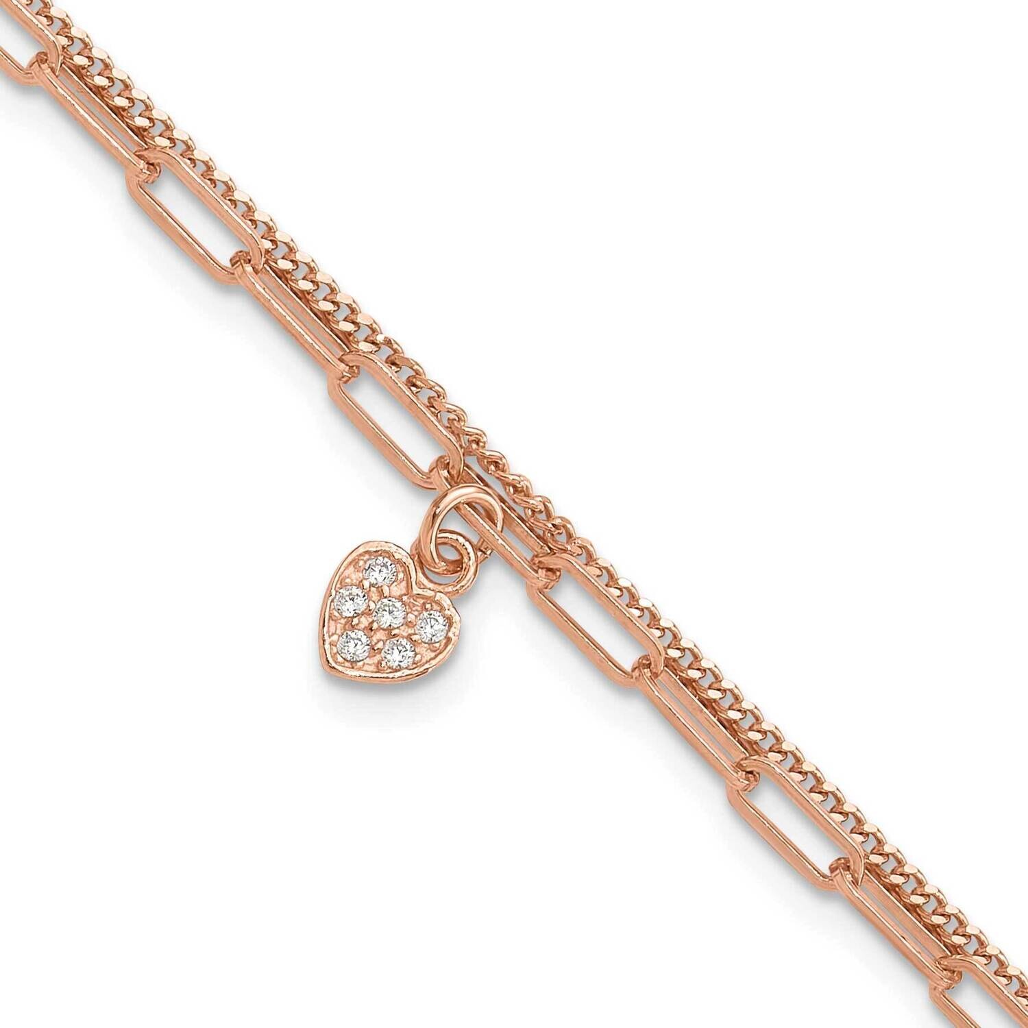 Rose Gold-Plated CZ Heart 6.75 Inch 1 Inch Extender Bracelet Sterling Silver QG6494RP-6.75, MPN: QG…
