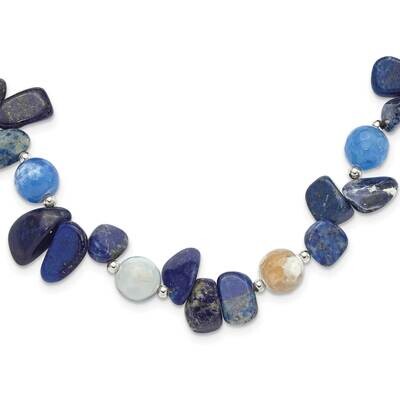Agate Shell Lapis Sodalite 2 Inch Extension Necklace Sterling Silver QH5686-16, MPN: QH5686-16,