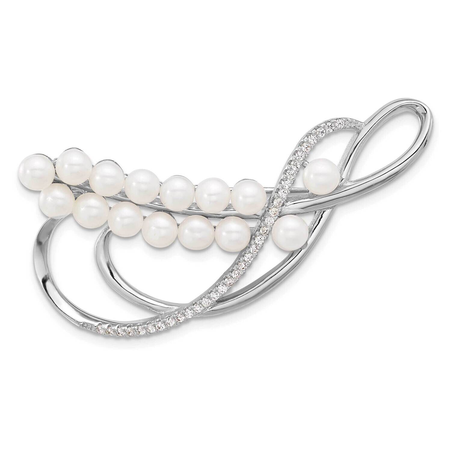 4-5mm Round Fwc Pearl CZ Pin Sterling Silver Rhodium-Plated QG6707, MPN: QG6707,