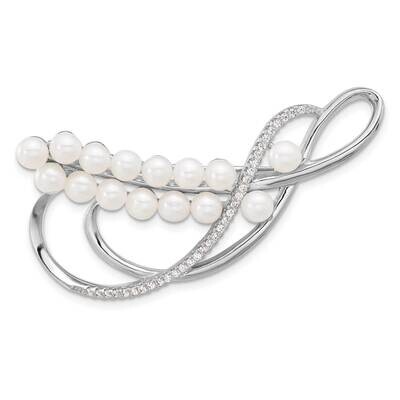 4-5mm Round Fwc Pearl CZ Pin Sterling Silver Rhodium-Plated QG6707, MPN: QG6707,
