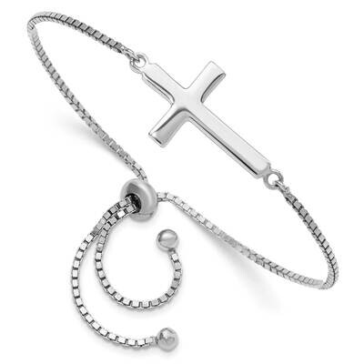 Polished Cross Adjustable Bracelet Sterling Silver Rhodium-Plated QG6387, MPN: QG6387,