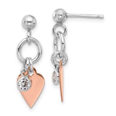 Rose Gold-Plated Polished Heart CZ Post Earrings Sterling Silver QE17523, MPN: QE17523,