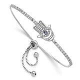 Rh-Plated Clear Blue CZ Evil Eye Hamsa Adjustable Bracelet Sterling Silver QG6390, MPN: QG6390,