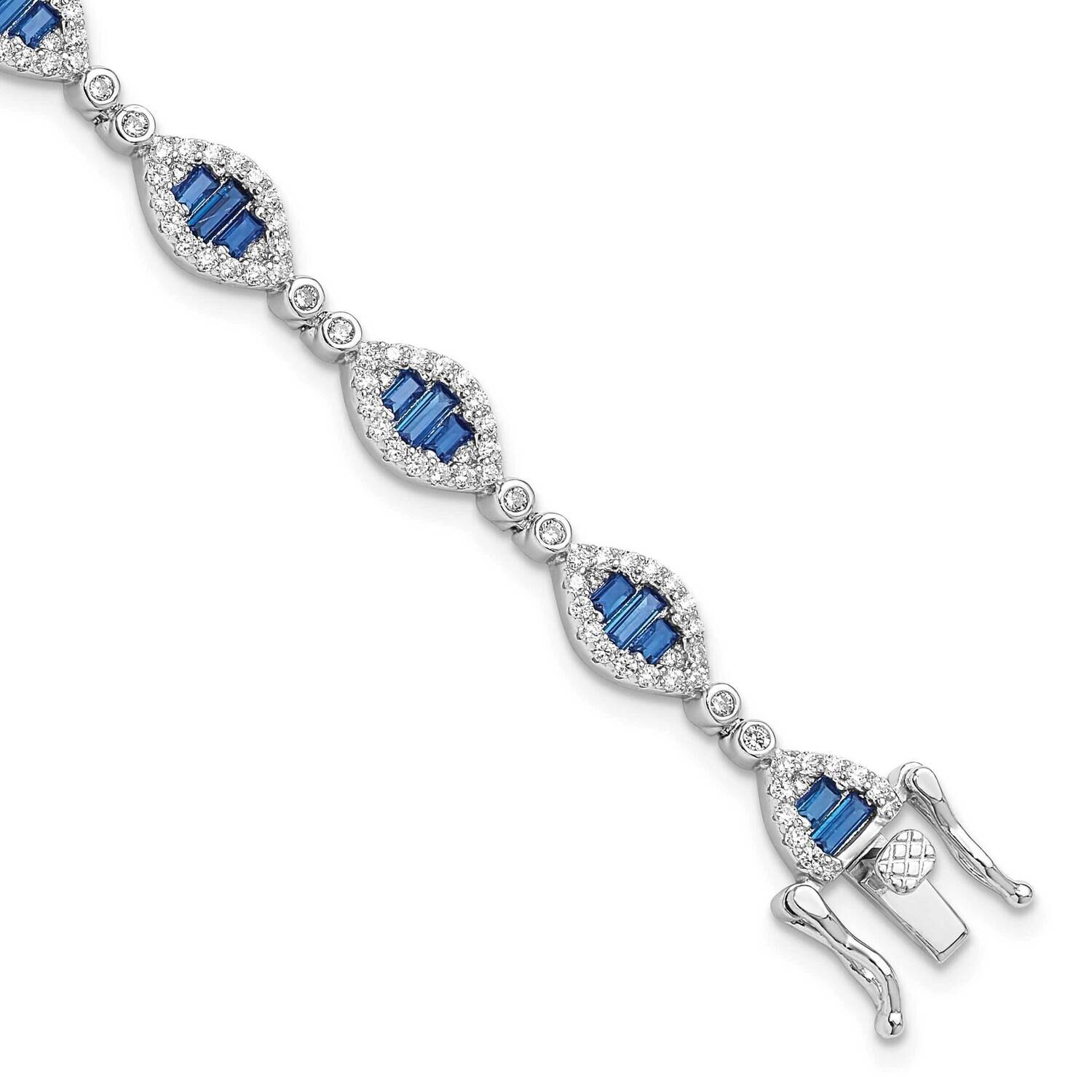 White Blue CZ Link Bracelet 8 Inch Sterling Silver Rhodium-Plated QG6475-7, MPN: QG6475-7,