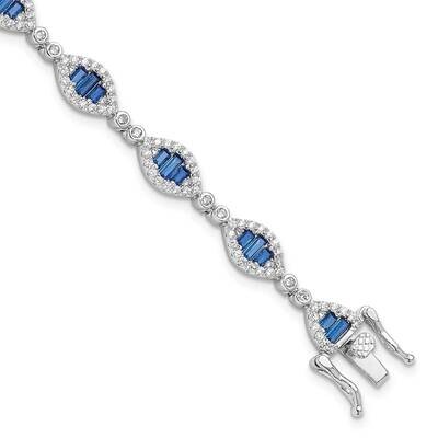 White Blue CZ Link Bracelet 8 Inch Sterling Silver Rhodium-Plated QG6475-7, MPN: QG6475-7,