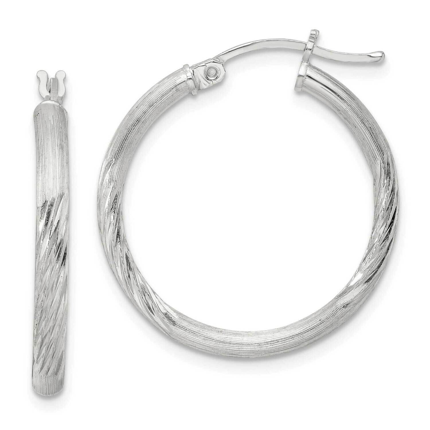 2.5mm Polished Satin Diamond-Cut Hoop Earrings Sterling Silver QE3556SP