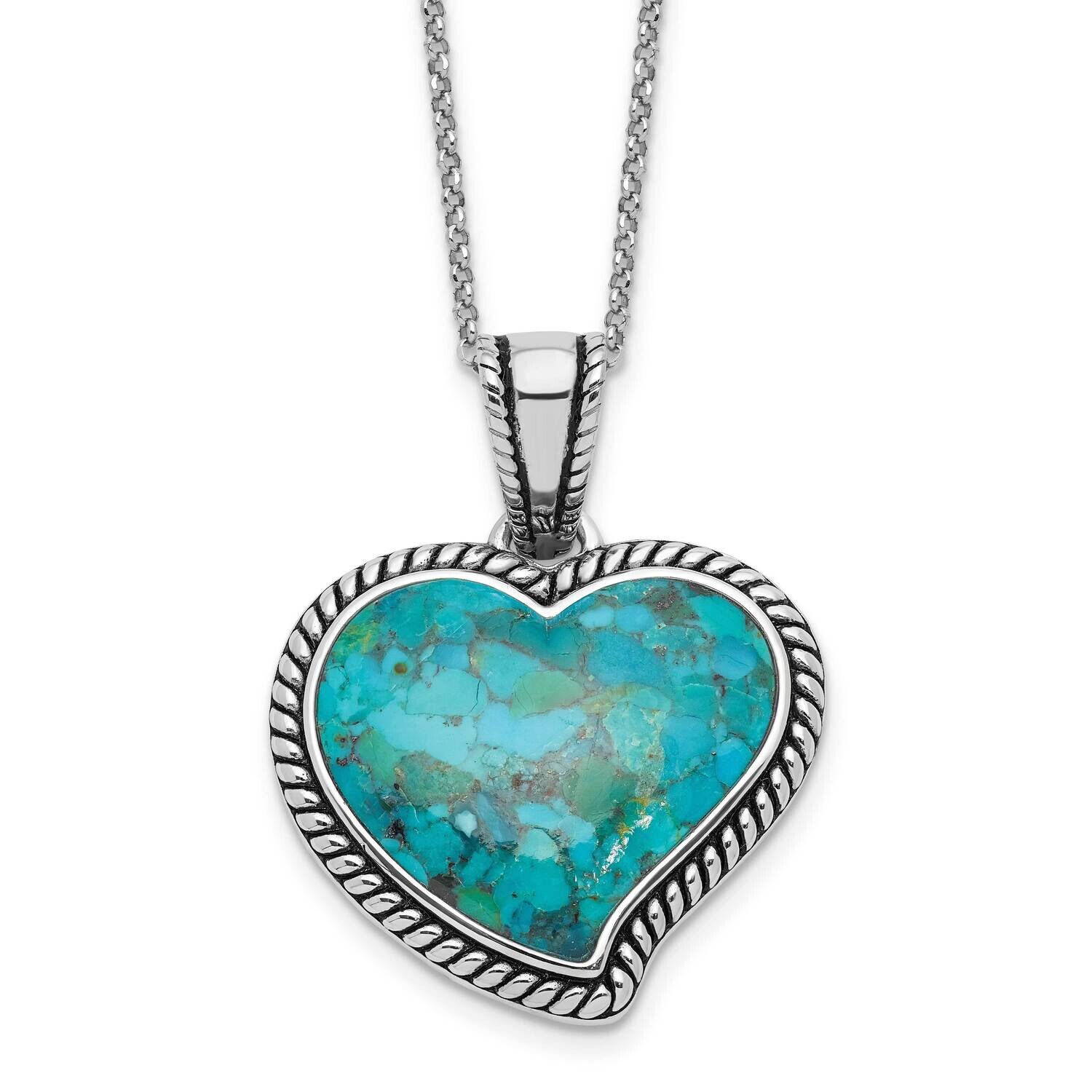 Rh-Pl Oxidized Compressed Turquoise 1.75 Inch Extension Necklace Sterling Silver QG6698-16, MPN: QG…